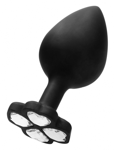Черная анальная пробка с прозрачным кристаллом-клевером Regular Lucky Diamond Butt Plug - 7 см. - фото, цены